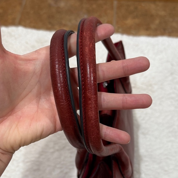 Wilsons Leather Roma Leather Push Lock Tote Handbag Dark Cherry Red Mahogany - Picture 13 of 15